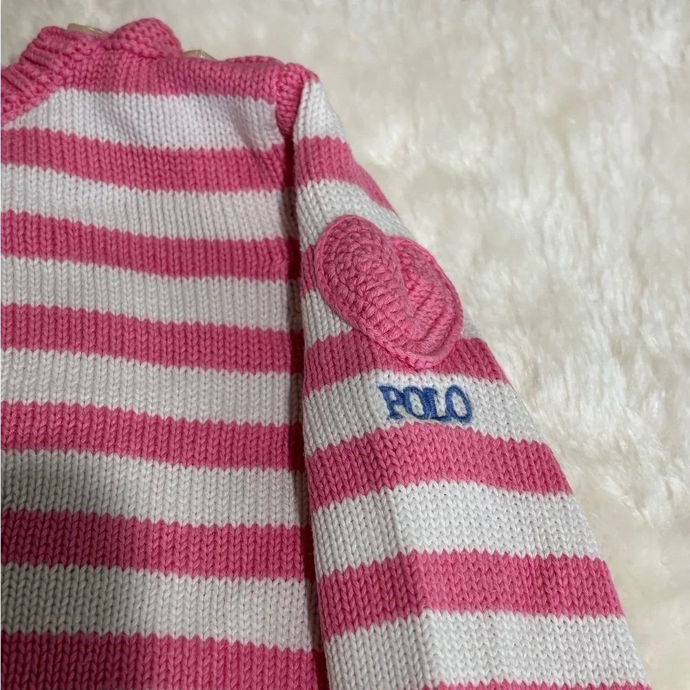 Ralph Lauren Polo Infant Pink White Striped Cotton Sweater Size 12 Month